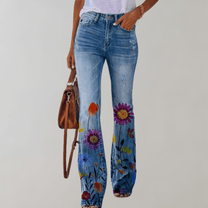 Women&#39;s Flare Denim Jeans With Prints