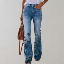 Women&#39;s Flare Denim Jeans With Prints