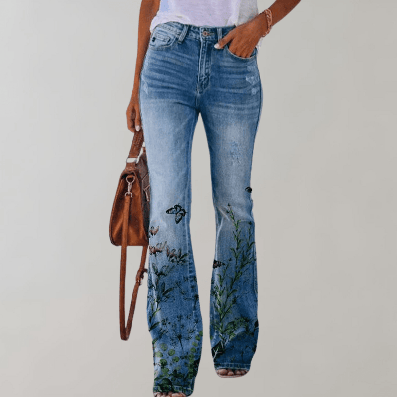 Women&#39;s Flare Denim Jeans With Prints