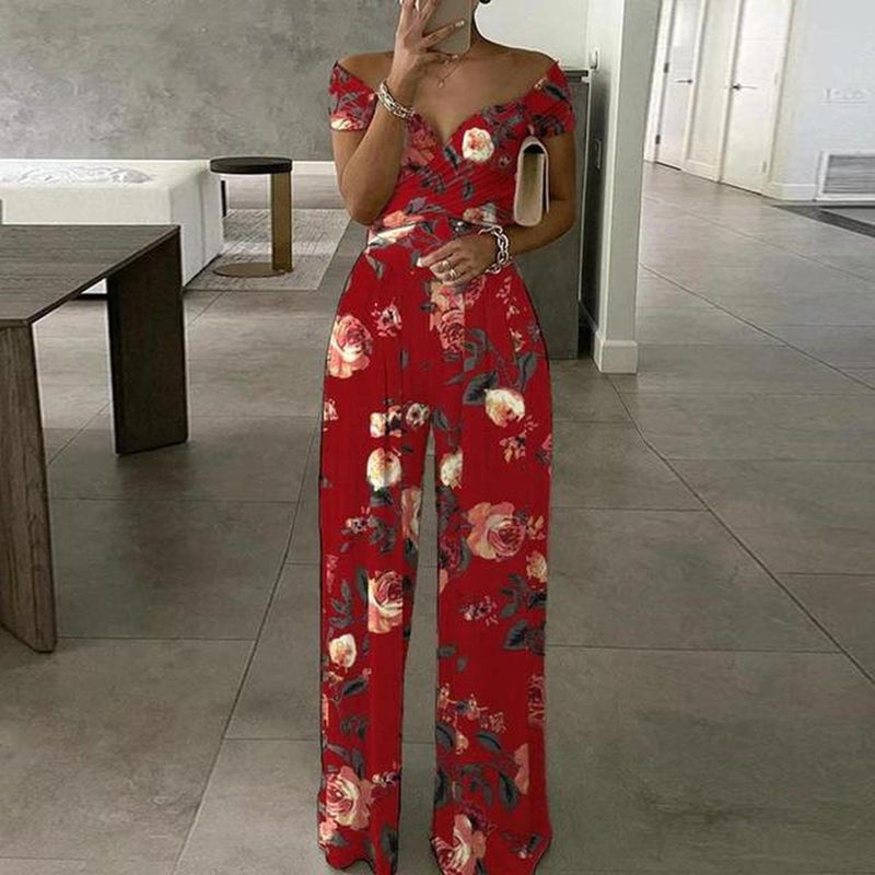 Women&#39;s Floral Off-Shoulder Wide-Leg Jumpsuit