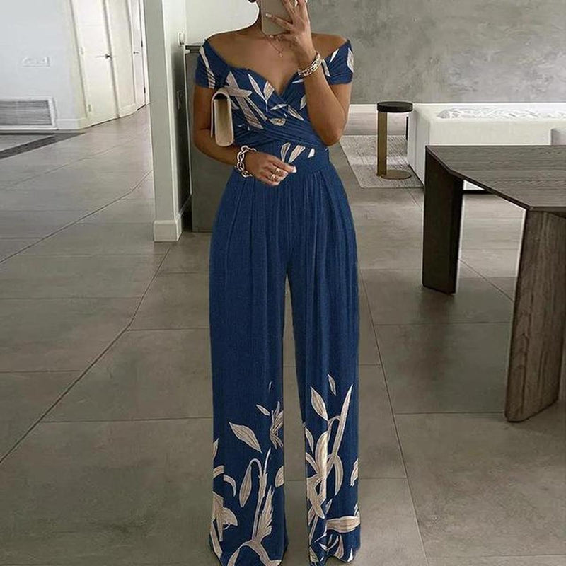 Women&#39;s Floral Off-Shoulder Wide-Leg Jumpsuit