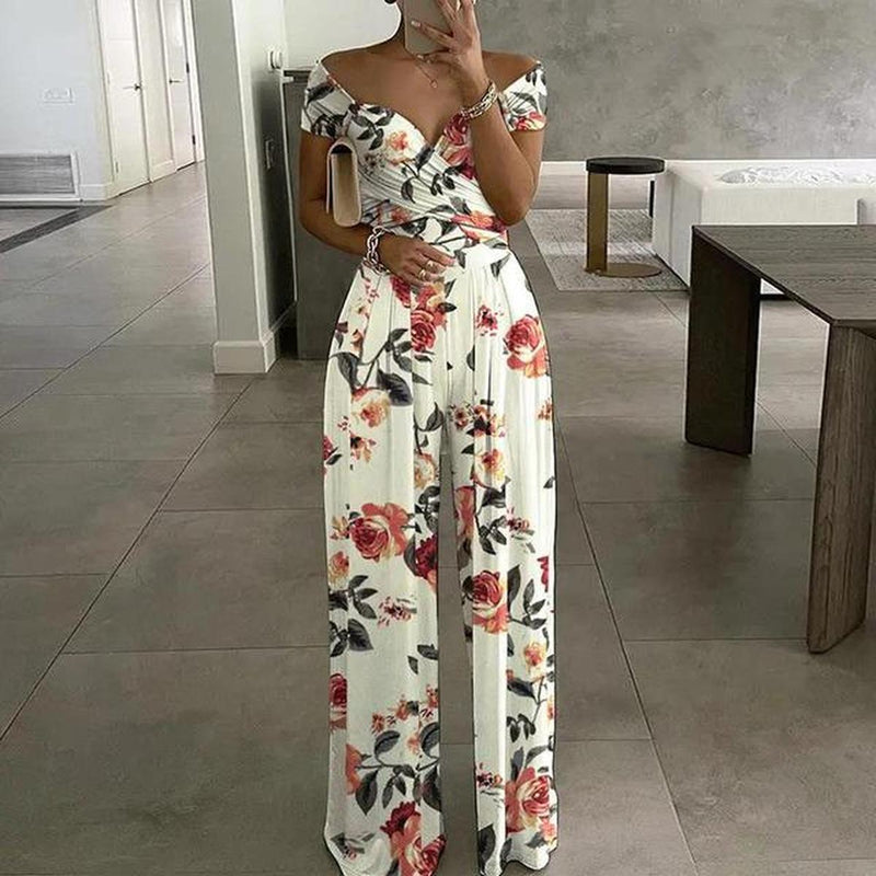 Women&#39;s Floral Off-Shoulder Wide-Leg Jumpsuit