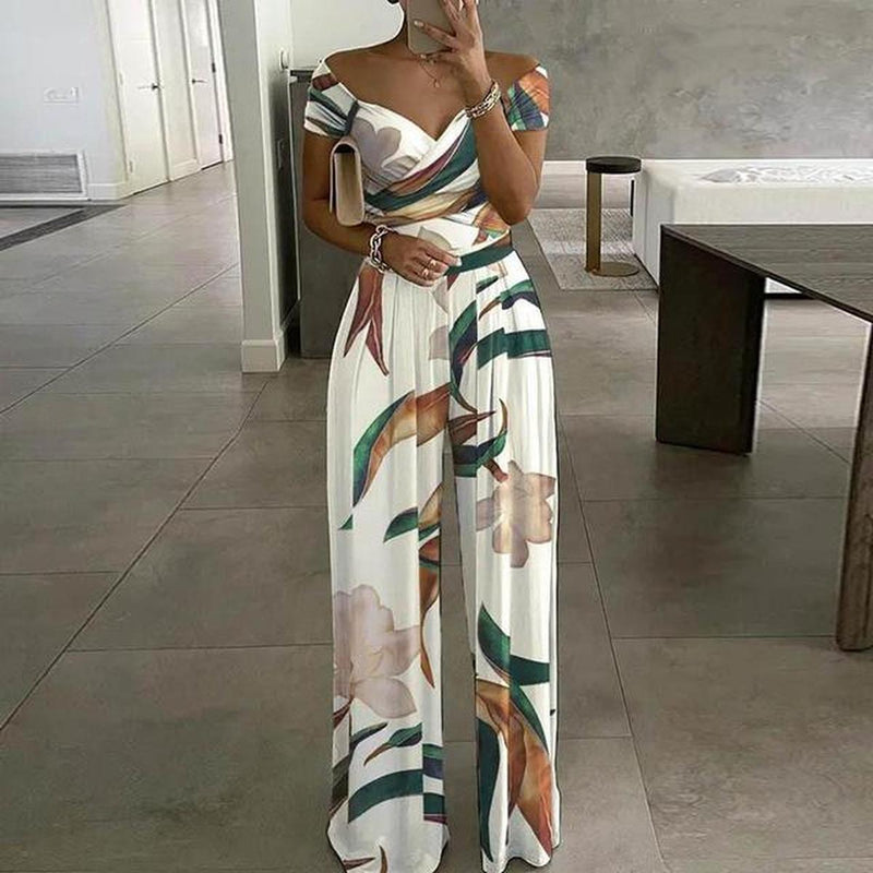 Women&#39;s Floral Off-Shoulder Wide-Leg Jumpsuit