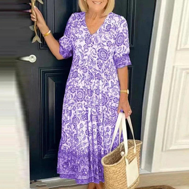 Women&#39;s Floral Print A-Line Midi Dress