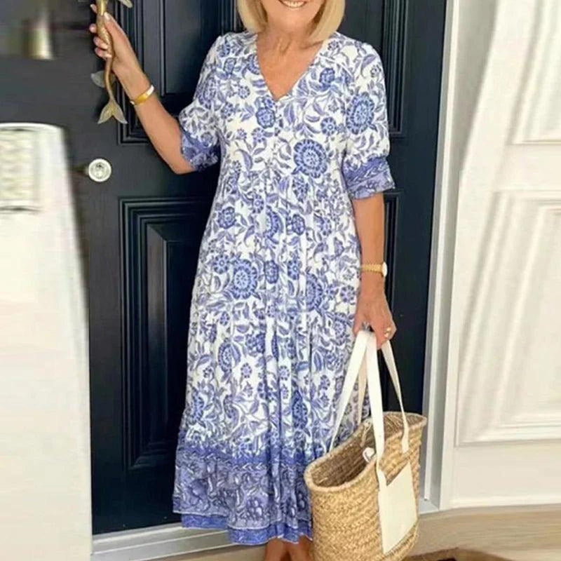 Women&#39;s Floral Print A-Line Midi Dress