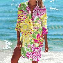 Women&#39;s Floral Print V-Neck A-Line Midi Summer Dress