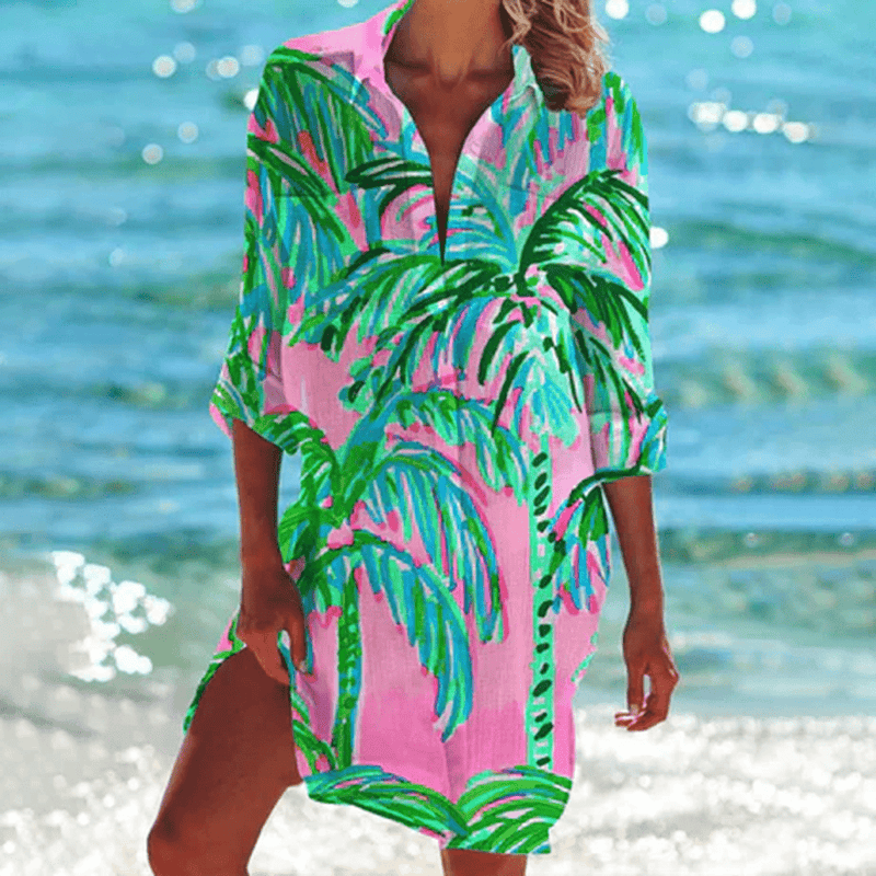 Women&#39;s Floral Print V-Neck A-Line Midi Summer Dress