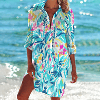 Women&#39;s Floral Print V-Neck A-Line Midi Summer Dress