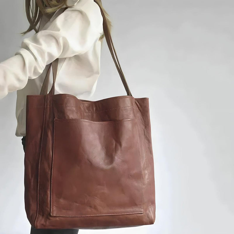 Women&#39;s Genuine Leather Handbag With Double Straps