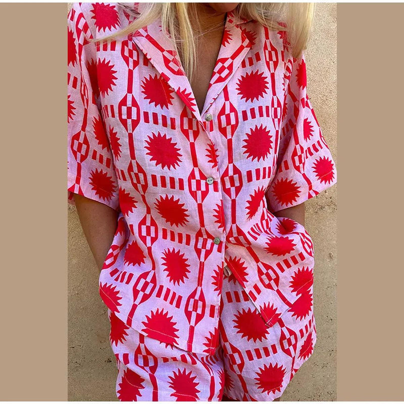 Women&#39;s Geometric Print Relaxed Fit Co-ord Set