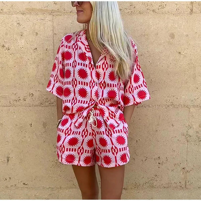 Women&#39;s Geometric Print Relaxed Fit Co-ord Set
