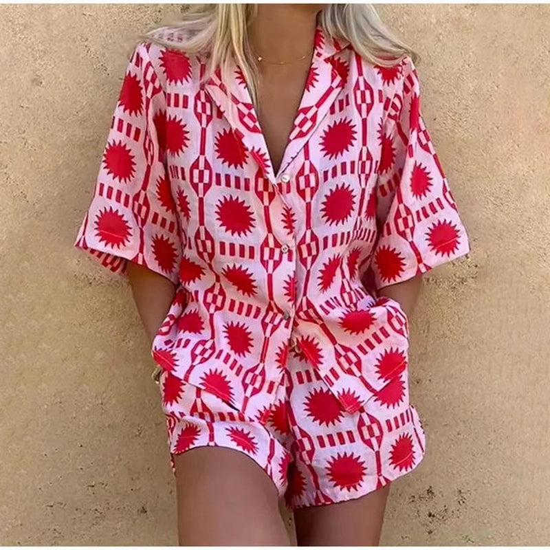 Women&#39;s Geometric Print Relaxed Fit Co-ord Set