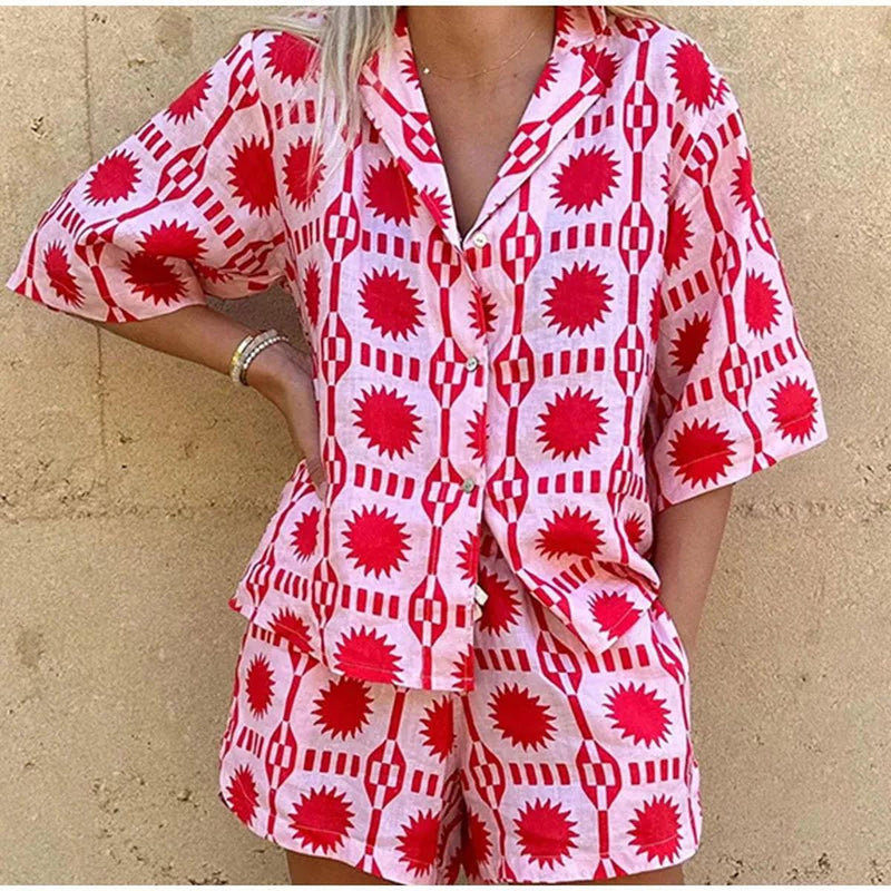 Women&#39;s Geometric Print Relaxed Fit Co-ord Set