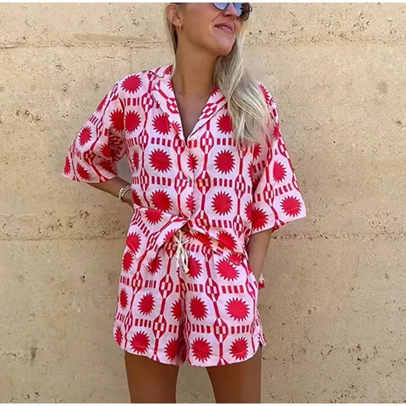 Women&#39;s Geometric Print Relaxed Fit Co-ord Set