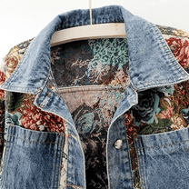 Women&#39;s Hand-Painted Floral Organic Cotton Denim Jacket