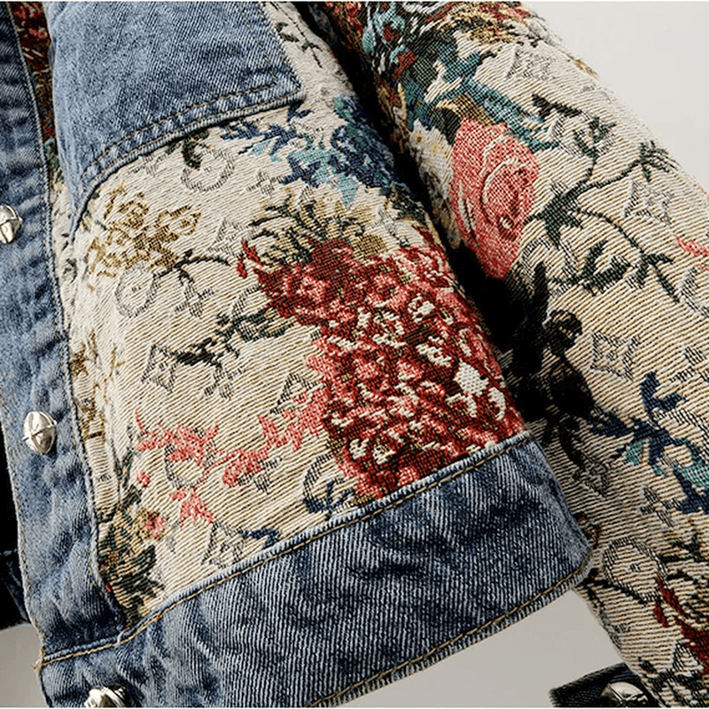 Women&#39;s Hand-Painted Floral Organic Cotton Denim Jacket