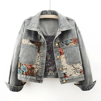 Women&#39;s Hand-Painted Floral Organic Cotton Denim Jacket