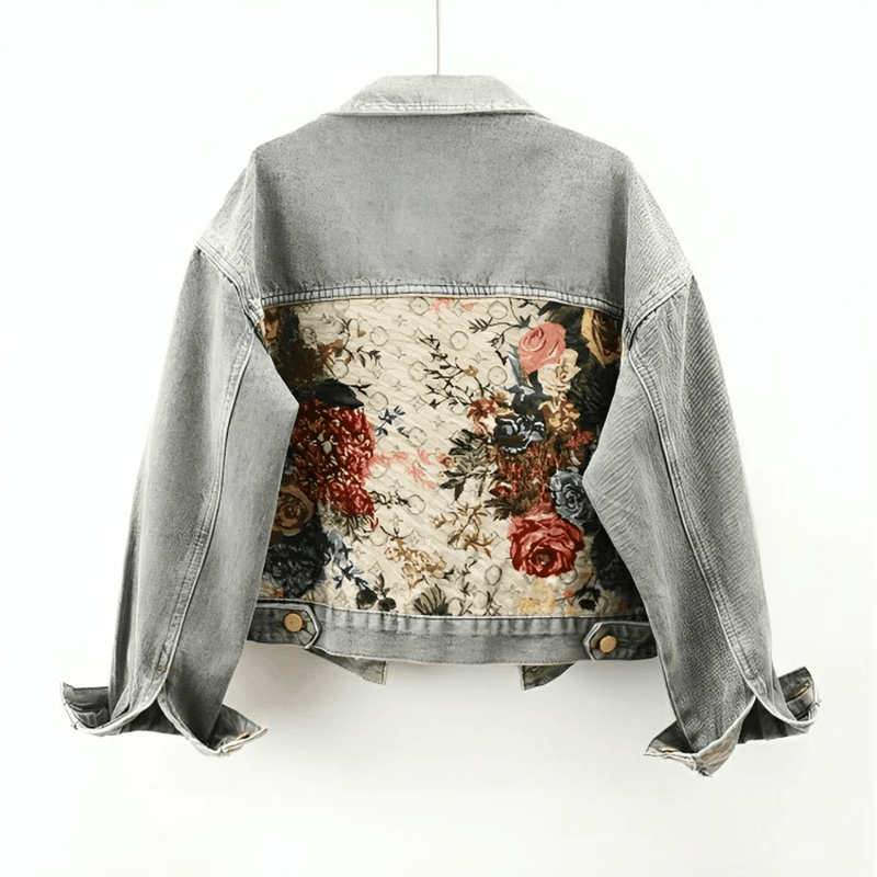 Women&#39;s Hand-Painted Floral Organic Cotton Denim Jacket