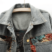 Women&#39;s Hand-Painted Floral Organic Cotton Denim Jacket