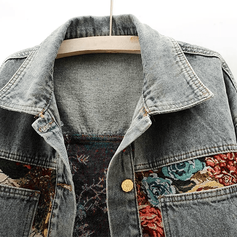 Women&#39;s Hand-Painted Floral Organic Cotton Denim Jacket