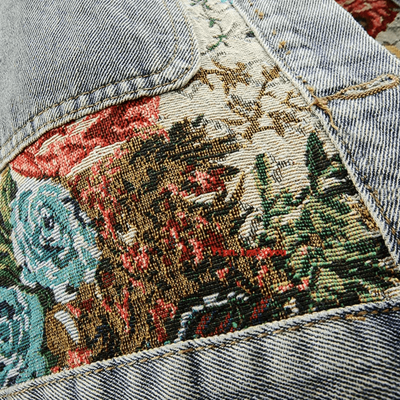 Women&#39;s Hand-Painted Floral Organic Cotton Denim Jacket