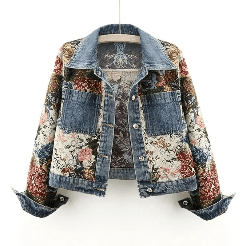 Women&#39;s Hand-Painted Floral Organic Cotton Denim Jacket