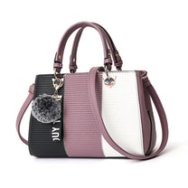 Women&#39;s Handbag With Hairball Embellishments And Patchwork Design
