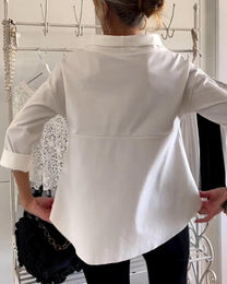 Women&#39;s High Collar Blouse With 3/4 Sleeves