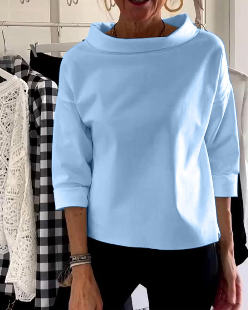 Women&#39;s High Collar Blouse With 3/4 Sleeves