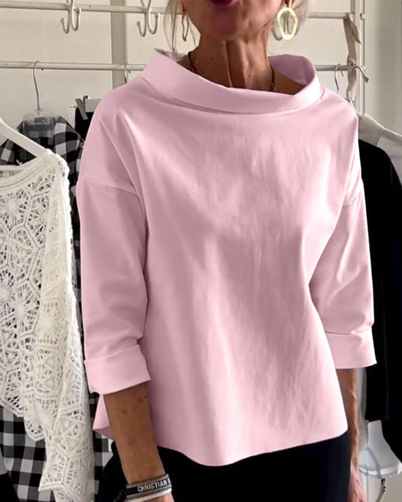 Women&#39;s High Collar Blouse With 3/4 Sleeves