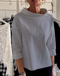 Women&#39;s High Collar Blouse With 3/4 Sleeves