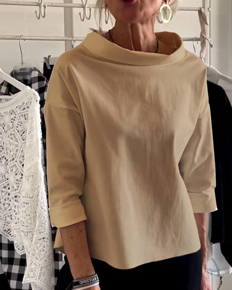 Women&#39;s High Collar Blouse With 3/4 Sleeves