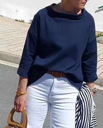 Women&#39;s High Collar Blouse With 3/4 Sleeves