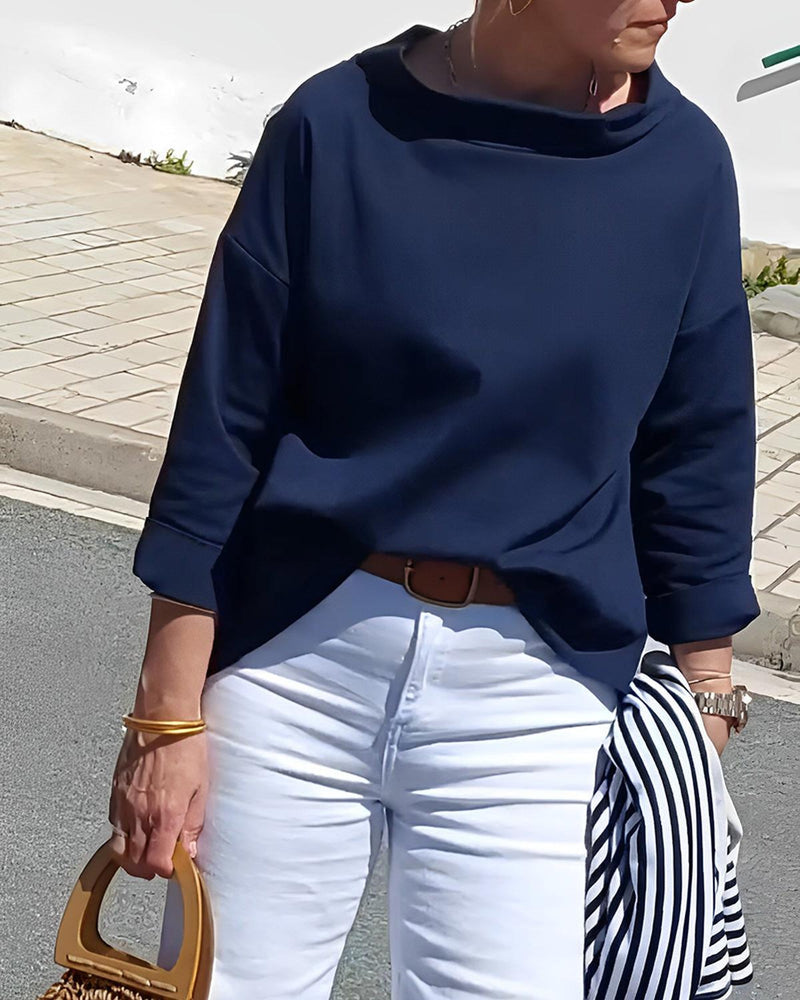 Women&#39;s High Collar Blouse With 3/4 Sleeves