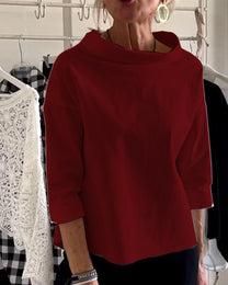 Women&#39;s High Collar Blouse With 3/4 Sleeves