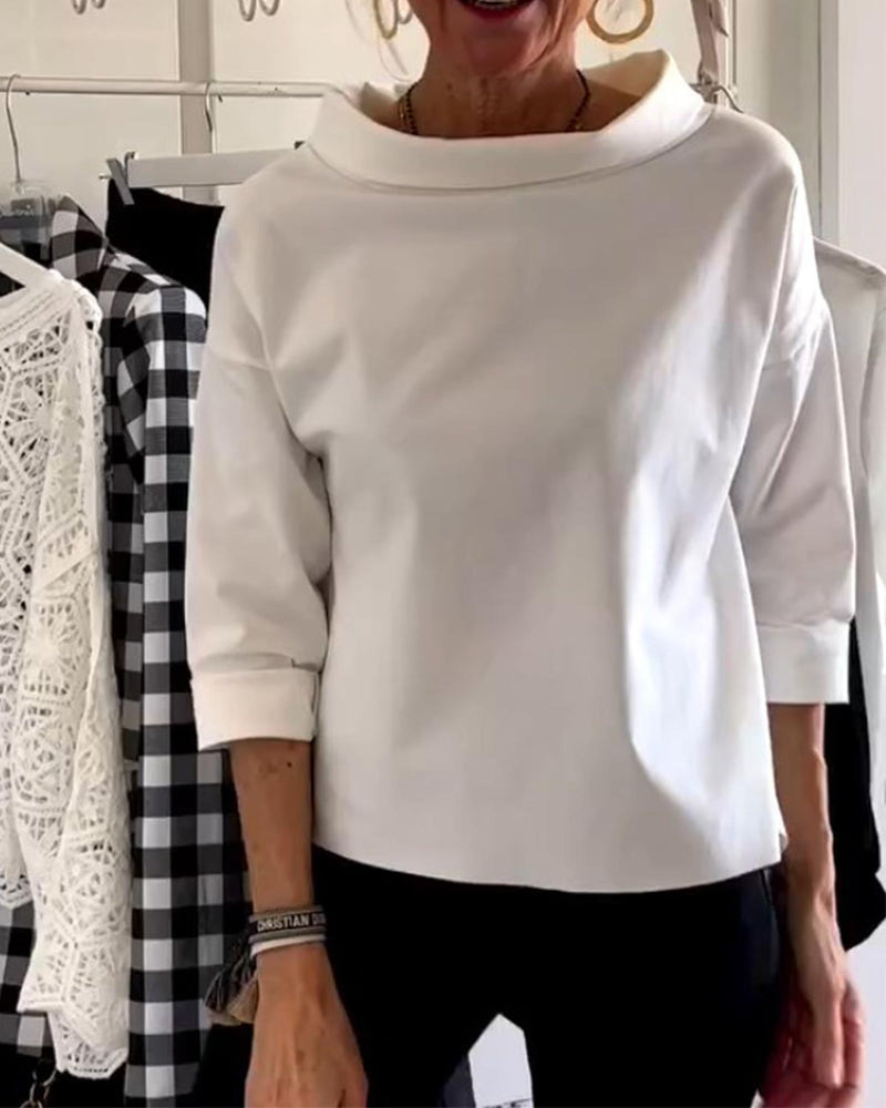 Women&#39;s High Collar Blouse With 3/4 Sleeves