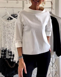 Women&#39;s High Collar Blouse With 3/4 Sleeves