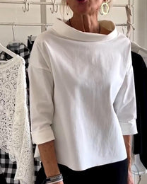 Women&#39;s High Collar Blouse With 3/4 Sleeves