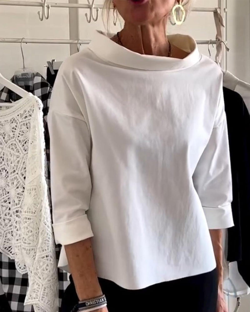 Women&#39;s High Collar Blouse With 3/4 Sleeves