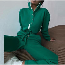 Women&#39;s High-Collar Tracksuit With Zippered Jacket And Elastic Waistband