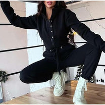 Women&#39;s High-Collar Tracksuit With Zippered Jacket And Elastic Waistband