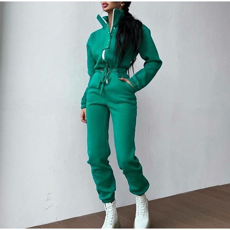 Women&#39;s High-Collar Tracksuit With Zippered Jacket And Elastic Waistband