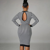 Women&#39;s Hollow-Out Midi Dress With Stretchable Fabric