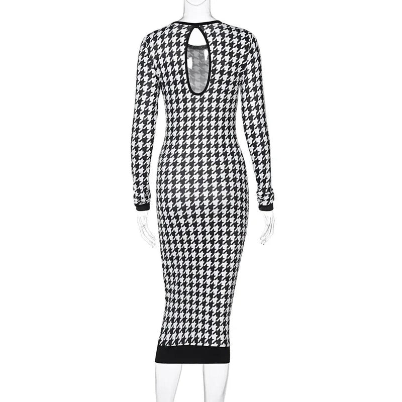 Women&#39;s Hollow-Out Midi Dress With Stretchable Fabric