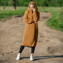 Women&#39;s Hooded Long Cardigan With Adjustable Closure
