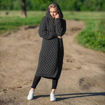 Women&#39;s Hooded Long Cardigan With Adjustable Closure