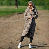 Women&#39;s Hooded Long Cardigan With Adjustable Closure