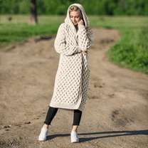 Women&#39;s Hooded Long Cardigan With Adjustable Closure