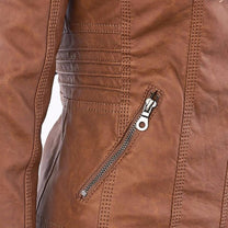 Women&#39;s Hooded PU Leather Jacket With Zipper