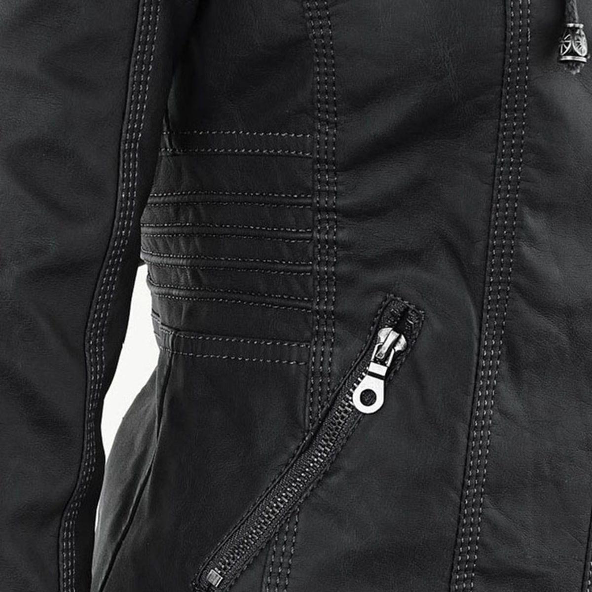 Women&#39;s Hooded PU Leather Jacket With Zipper